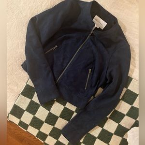 BCBG Navy Blue Suede Zip Front Jacket